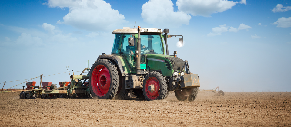 Farmer plows field